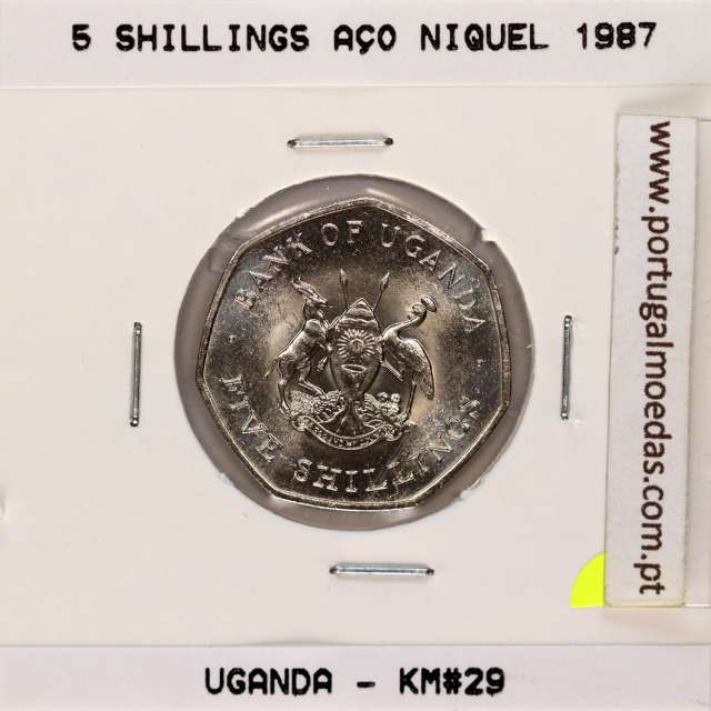 Uganda 5 Shillings 1987 Aço níquel, (Soberba), World Coins Uganda KM 29