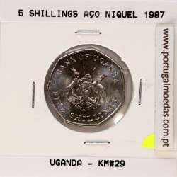Uganda 5 Shillings 1987 Aço níquel, (Soberba), World Coins Uganda KM 29