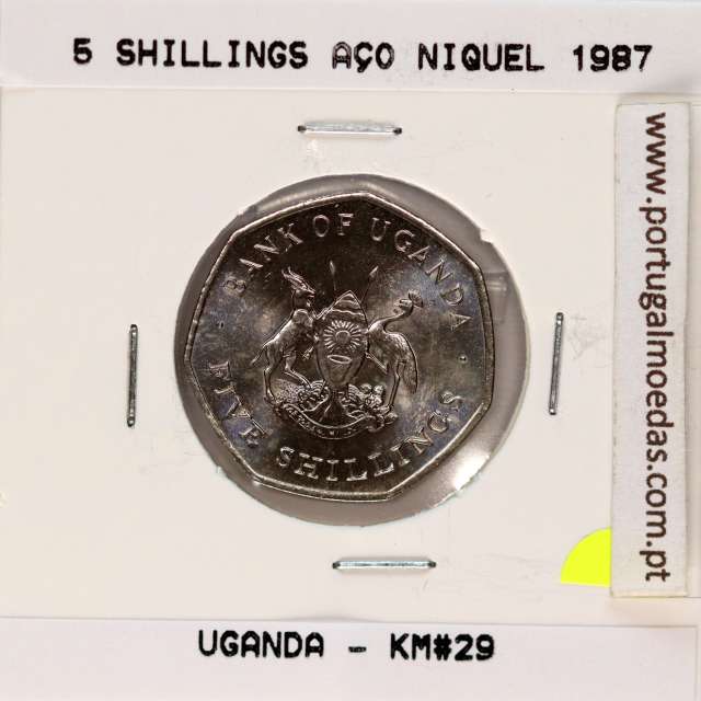 Uganda 5 Shillings 1987 Nickel plated steel, (UNC), World Coins Uganda KM 29