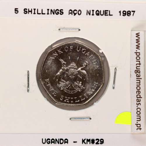 Uganda 5 Shillings 1987 Nickel plated steel, (UNC), World Coins Uganda KM 29