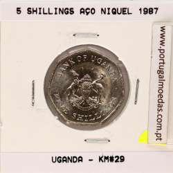 Uganda 5 Shillings 1987 Aço níquel, (Soberba), World Coins Uganda KM 29