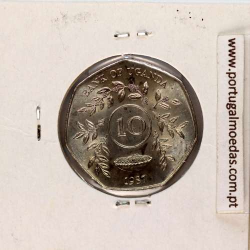 Uganda 10 Shillings 1987 Aço níquel, (Soberba), World Coins Uganda KM 30