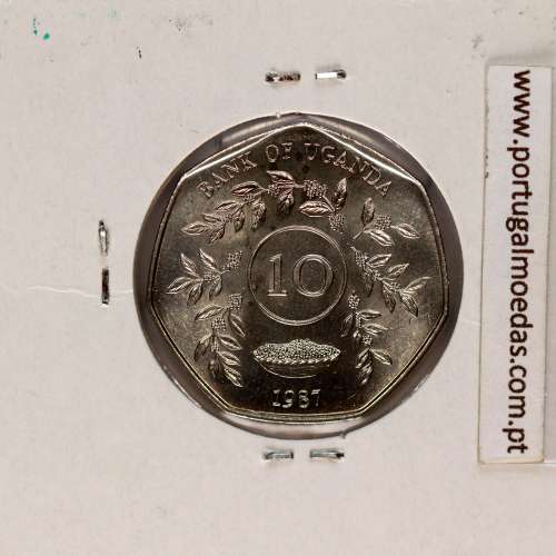 Uganda 10 Shillings 1987 Aço níquel, (Soberba), World Coins Uganda KM 30