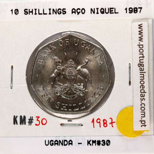 Uganda 10 Shillings 1987 Aço níquel, (Soberba), World Coins Uganda KM 30