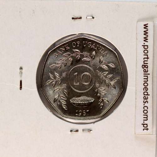 Uganda 10 Shillings 1987 Aço níquel, (Soberba), World Coins Uganda KM 30