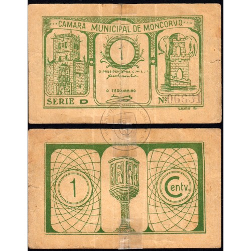 MONCORVO CITY HALL BILL - VALE 1 CENT (CIRCULATED)