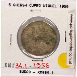Sudão 5 ghirsh 1956 Cuproníquel, (MBC), World Coins Sudan KM 34.1