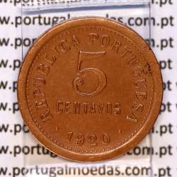5 centavos 1920 Bronze, $05 centavos 1920 Republica Portuguesa, (MBC+/Bela-), World Coins Portugal KM 569