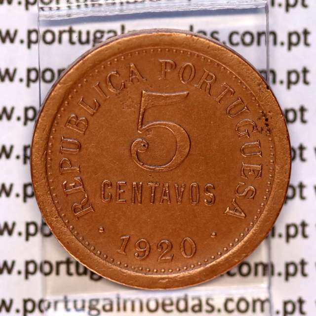 Portugal, coin of 5 centavos 1920 Bronze, $05 centavos 1920 Portuguese Republic, (VF+/XF-), World Coins Portugal KM 569