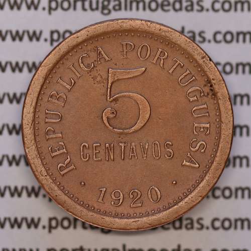 Portugal, coin of 5 centavos 1920 Bronze, $05 centavos 1920 Portuguese Republic, (VF+/XF-), World Coins Portugal KM 569