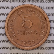 Portugal, coin of 5 centavos 1920 Bronze, $05 centavos 1920 Portuguese Republic, (VF+/XF-), World Coins Portugal KM 569