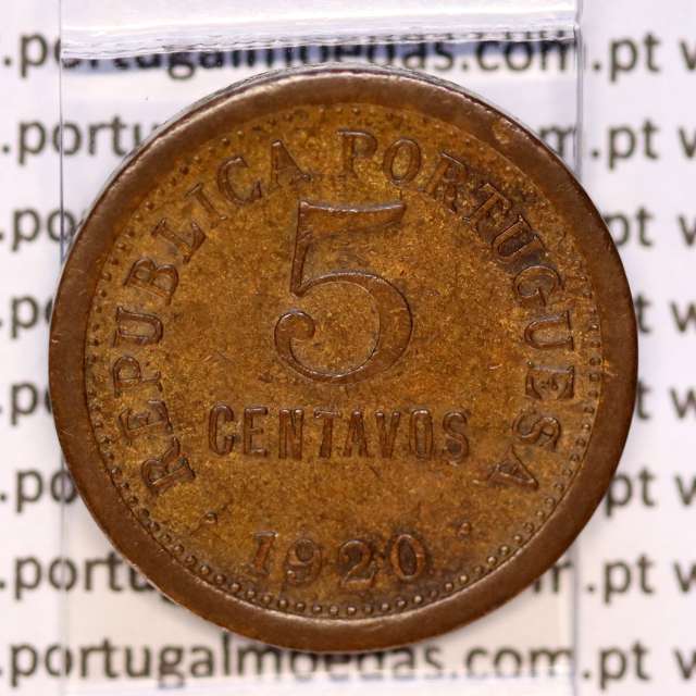 5 centavos 1920 Bronze, $05 centavos 1920 Republica Portuguesa, (MBC+/Bela), World Coins Portugal KM 569