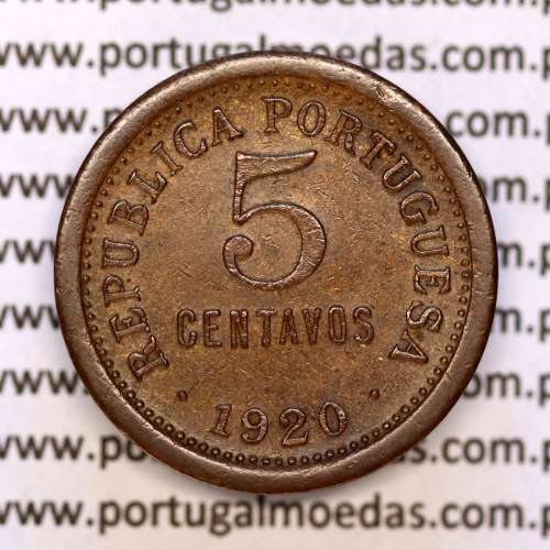 5 centavos 1920 Bronze, $05 centavos 1920 Republica Portuguesa, (MBC+/Bela), World Coins Portugal KM 569