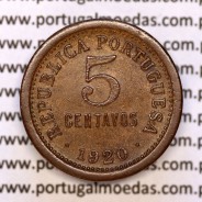 Portugal, coin of 5 centavos 1920 Bronze, $05 centavos 1920 Portuguese Republic, (VF+/XF-), World Coins Portugal KM 569