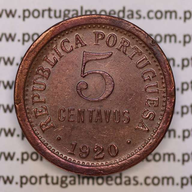 Portugal, coin of 5 centavos 1920 Bronze, $05 centavos 1920 Portuguese Republic, (VF+), World Coins Portugal KM 569