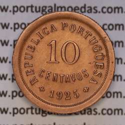 Portugal, 10 centavos 1925 Bronze or $10 centavos bronze 1925 of the Portuguese Republic, (VF+/XF), World Coins Portugal KM 573