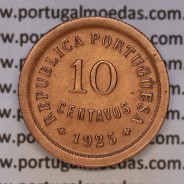 Portugal, 10 centavos 1925 Bronze or $10 centavos bronze 1925 of the Portuguese Republic, (VF+/XF), World Coins Portugal KM 573