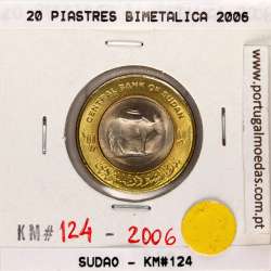 Sudão 20 Piastres 2006 Bimetálica, (Soberba), World Coins Sudan KM 124