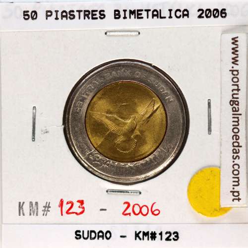 Sudão 50 Piastres 2006 Bimetálica, (Soberba), World Coins Sudan KM 123