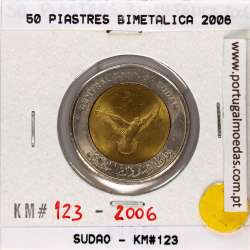 Sudão 50 Piastres 2006 Bimetálica, (Soberba), World Coins Sudan KM 123