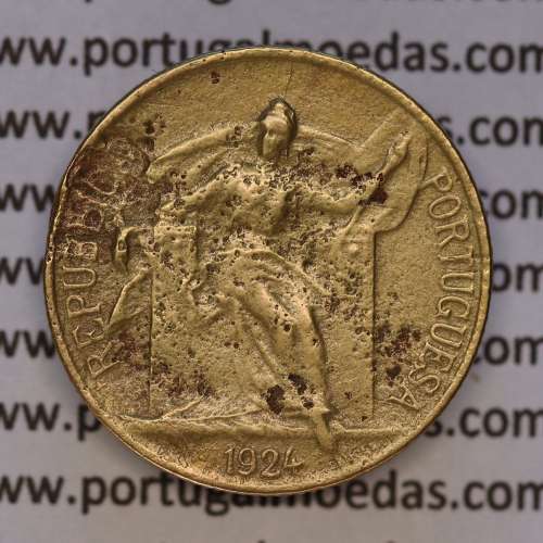 50 Centavos 1924 Bronze-Alumínio, $50 centavos 1924 Alumínio-Bronze Republica Portuguesa, (BC+), World Coins Portugal KM575