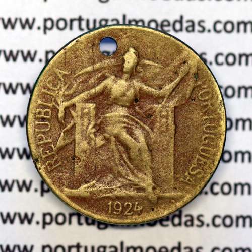 Coin 50 Centavos 1924 Aluminium-Bronze of Portuguese Republic, (F), World Coins Portugal KM 575