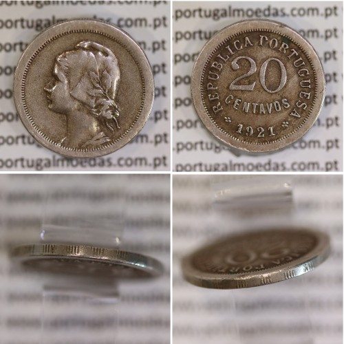 20 centavos 1921 Módulo Menor cuproníquel , Variante Rara Módulo Menor dos 20 centavos 1921 de Portugal, Ø 22,25mm, peso 5,9 Gr.