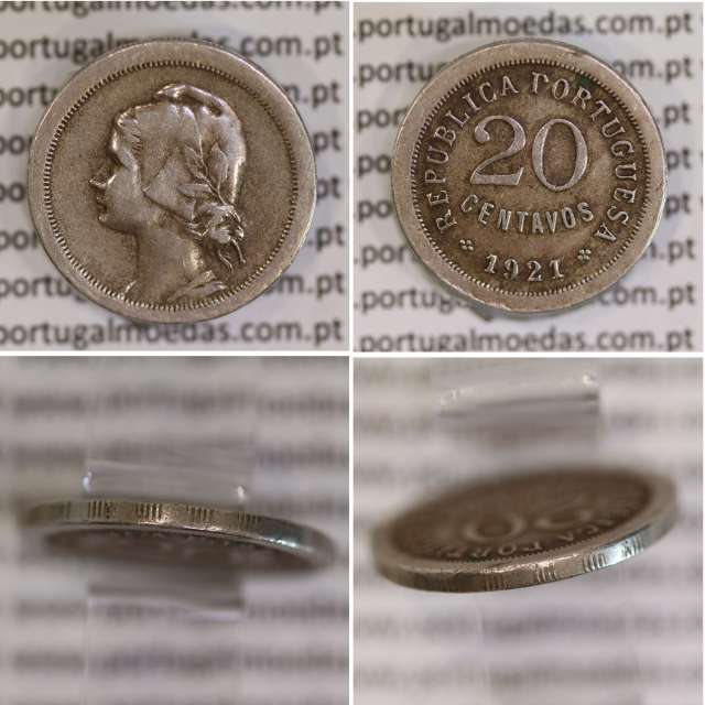 20 centavos 1921 Módulo Menor cuproníquel , Variante Rara Módulo Menor dos 20 centavos 1921 de Portugal, Ø 22,25mm, peso 5,9 Gr.
