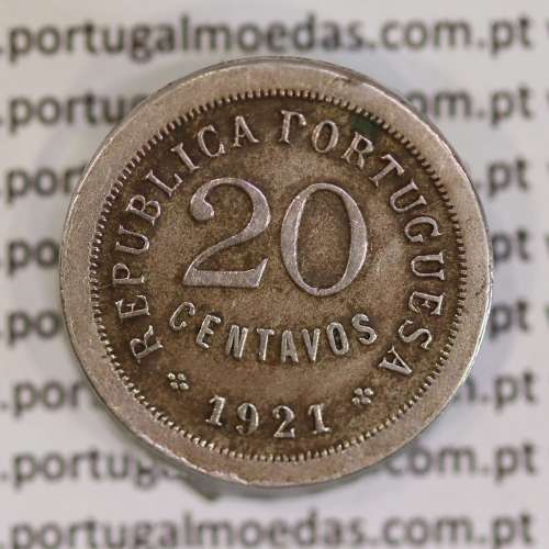 20 centavos 1921 Módulo Menor cuproníquel , Variante Rara Módulo Menor dos 20 centavos 1921 de Portugal, Ø 22,25mm, peso 5,9 Gr.