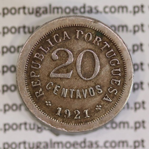 20 centavos 1921 Módulo Menor cuproníquel , Variante Rara Módulo Menor dos 20 centavos 1921 de Portugal, Ø 22,25mm, peso 5,9 Gr.