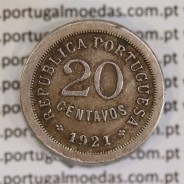 20 centavos 1921 Módulo Menor cuproníquel , Variante Rara Módulo Menor dos 20 centavos 1921 de Portugal, Ø 22,25mm, peso 5,9 Gr.