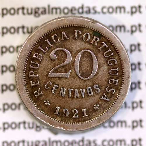 20 centavos 1921 Módulo Menor cuproníquel , Variante Rara Módulo Menor dos 20 centavos 1921 de Portugal, Ø 22,25mm, peso 5,9 Gr.