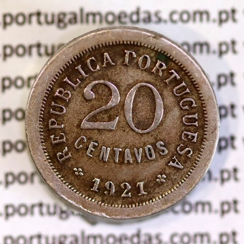 20 centavos 1921 Módulo Menor cuproníquel , Variante Rara Módulo Menor dos 20 centavos 1921 de Portugal, Ø 22,25mm, peso 5,9 Gr.
