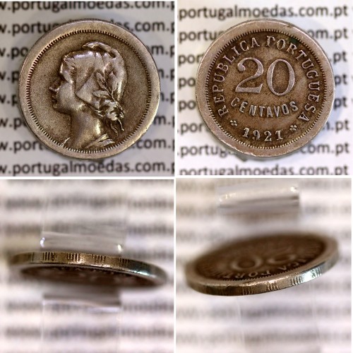 20 centavos 1921 Módulo Menor cuproníquel , Variante Rara Módulo Menor dos 20 centavos 1921 de Portugal, Ø 22 mm, peso 5,9 Gr.