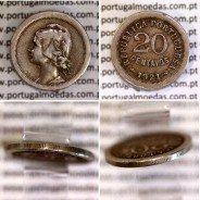 20 centavos 1921 Módulo Menor cuproníquel , Variante Rara Módulo Menor dos 20 centavos 1921 de Portugal, Ø 22 mm, peso 5,9 Gr.