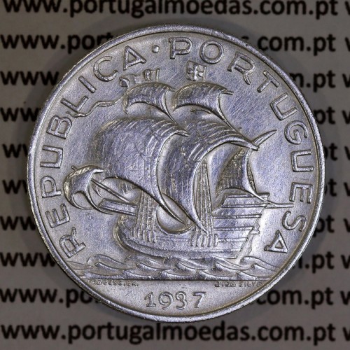 10 Escudos 1937 prata, 10$00 escudos prata 1937 da Republica Portuguesa, (MBC), World Coins Portugal KM 582