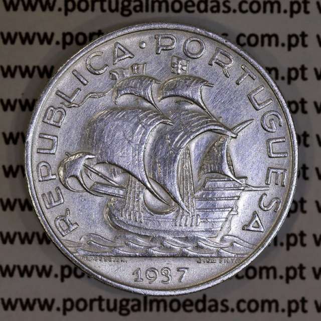 Portugal silver coin of 10 Escudos 1937, 10$00 silver 1937 of the Portuguese Republic, (VF), World Coins Portugal KM 582