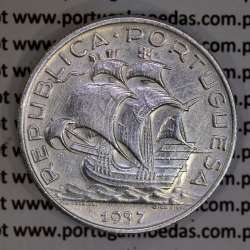 Portugal silver coin of 10 Escudos 1937, 10$00 silver 1937 of the Portuguese Republic, (VF), World Coins Portugal KM 582