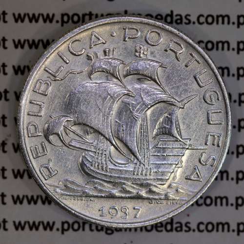 Portugal silver coin of 10 Escudos 1937, 10$00 silver 1937 of the Portuguese Republic, (VF), World Coins Portugal KM 582