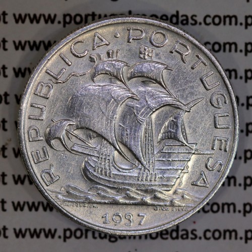 10 Escudos 1937 prata, 10$00 escudos prata 1937 da Republica Portuguesa, (MBC), World Coins Portugal KM 582