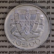 10 Escudos 1937 prata, 10$00 escudos prata 1937 da Republica Portuguesa, (MBC), World Coins Portugal KM 582