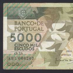 5000 Escudos 1988 Antero de Quental, 28-10-1988, ABL, Plate: 2A, Bank of Portugal, World Paper Money Pick 184, (Circulated)