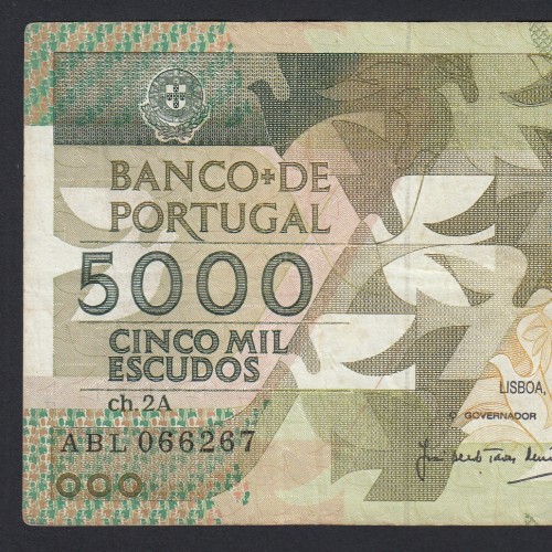 5000 Escudos 1988 Antero de Quental, 28 Outubro 1988, ABL, Chapa: 2A, Banco de Portugal, World Paper Money Pick 184, (Circulada)