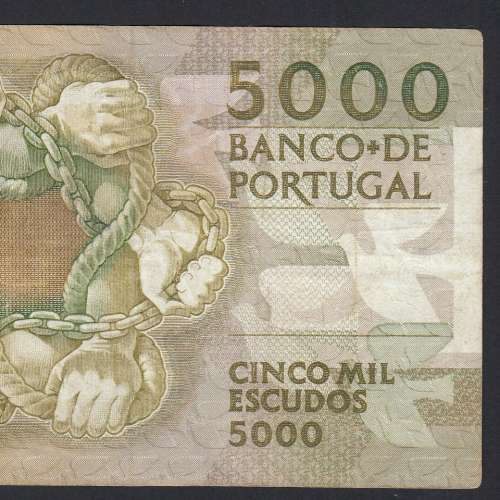 5000 Escudos 1988 Antero de Quental, 28-10-1988, ABL, Plate: 2A, Bank of Portugal, World Paper Money Pick 184, (Circulated)