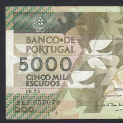 5000 Escudos 1988 Antero de Quental, 28-10-1988, AKF, Plate: 2A, Bank of Portugal, World Paper Money Pick 184, (Circulated)