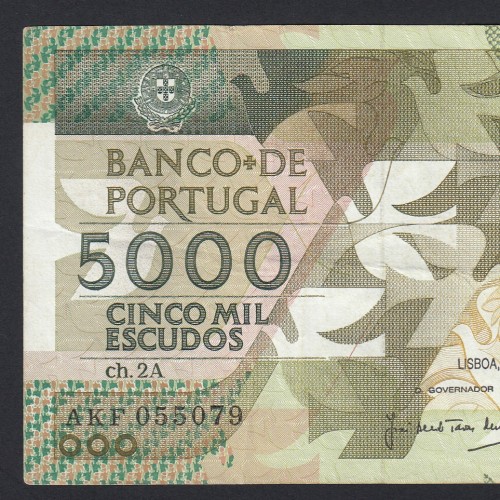 5000 Escudos 1988 Antero de Quental, 28 Outubro 1988, AKF, Chapa: 2A, Banco de Portugal, World Paper Money Pick 184, (Circulada)