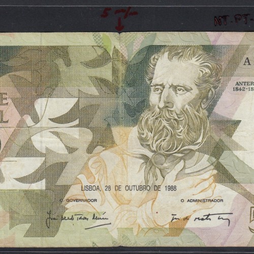 5000 Escudos 1988 Antero de Quental, 28 Outubro 1988, ABL, Chapa: 2A, Banco de Portugal, World Paper Money Pick 184, (Circulada)