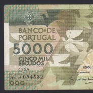 5000 Escudos 1988 Antero de Quental, 28-10-1988, ALS, Plate: 2A, Bank of Portugal, World Paper Money Pick 184, (Circulated)