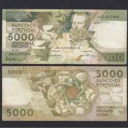 5000 Escudos 1988 Antero de Quental, 28-10-1988, ANL, Plate: 2A, Bank of Portugal, World Paper Money Pick 184, (Circulated)