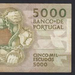 5000 Escudos 1988 Antero de Quental, 28-10-1988, ANL, Plate: 2A, Bank of Portugal, World Paper Money Pick 184, (Circulated)